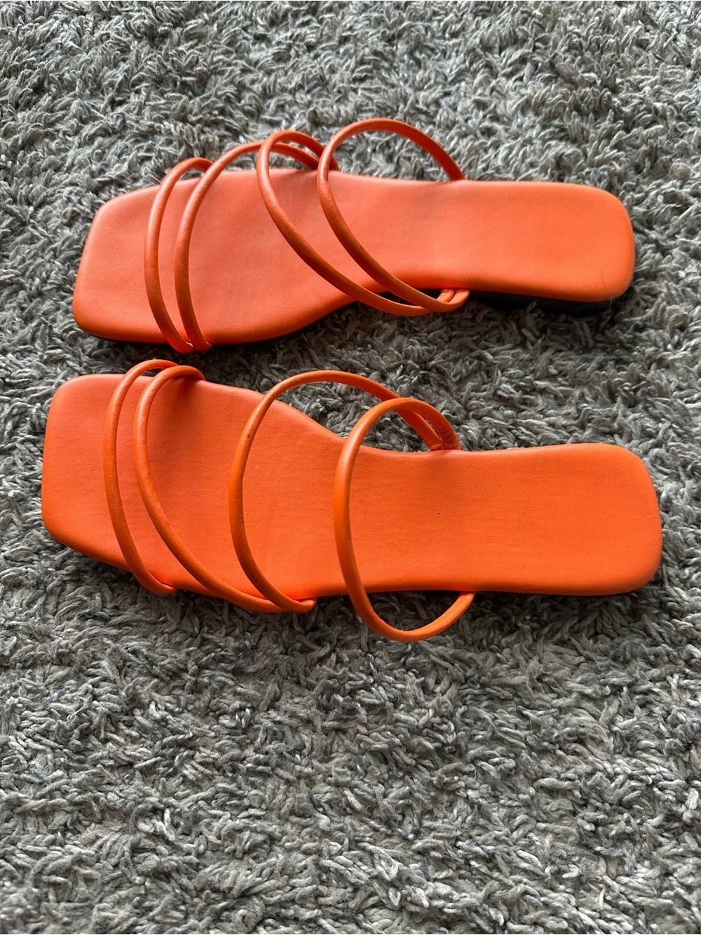 Women's Orange Strappy Square-Toe Slide Sandals